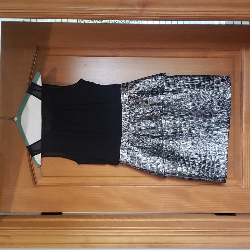 Women's Size 4 metallic silver and black dress